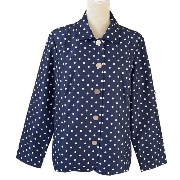 Chico’s Women’s Polka Dot Jacket Coat Size 2 Regular Size L-12 Windbreak Rain - Picture 1 of 9